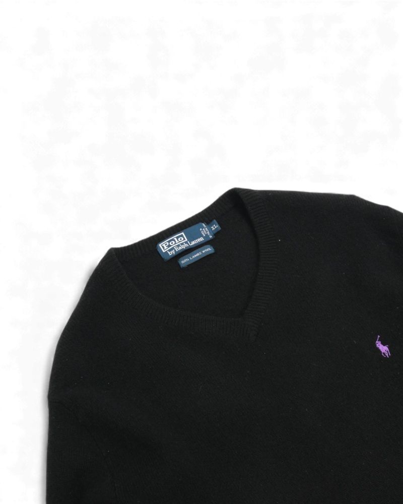 Black Lambswool V-Neck Sweater