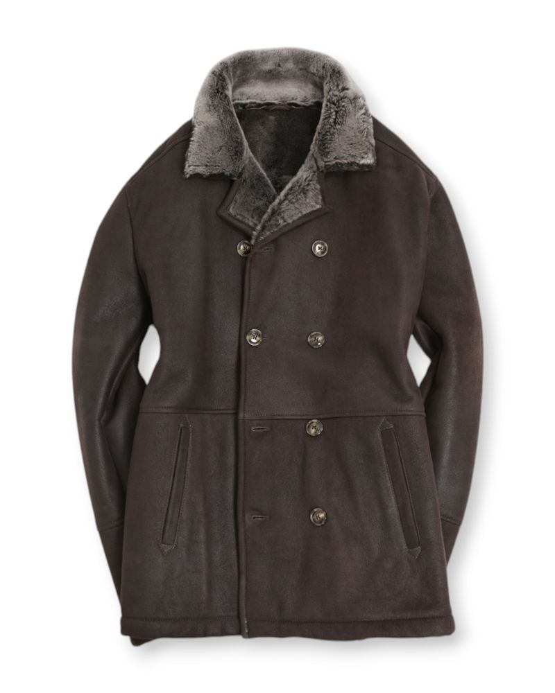 Dark Brown Suede Shearling Jacket