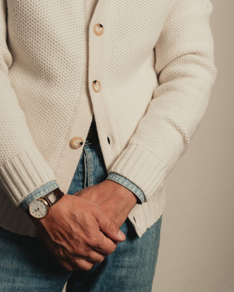 Off-White Merino & Cashmere Honeycomb Cardigan