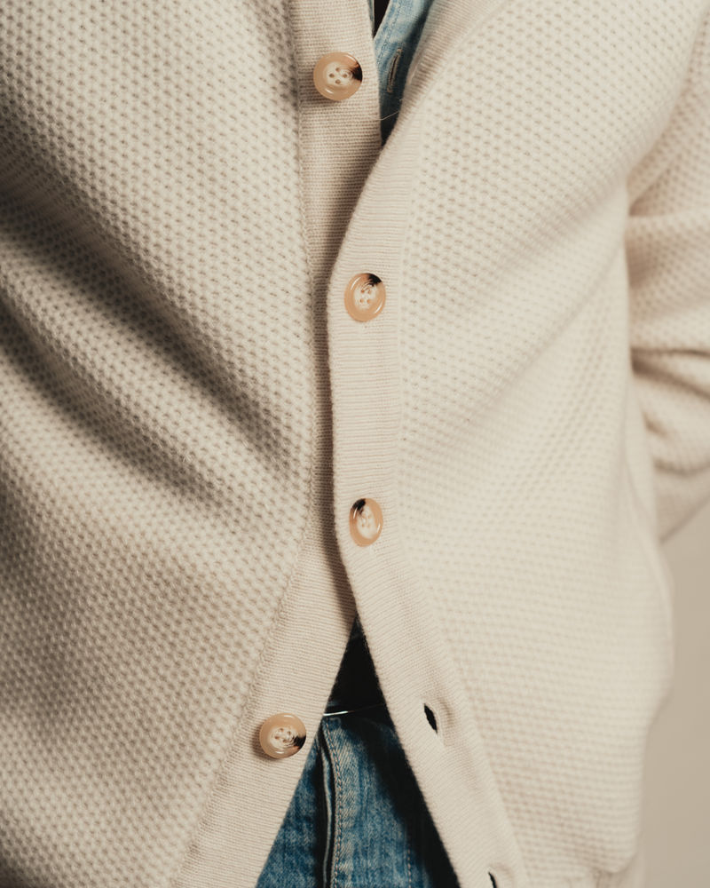 Off-White Merino & Cashmere Honeycomb Cardigan