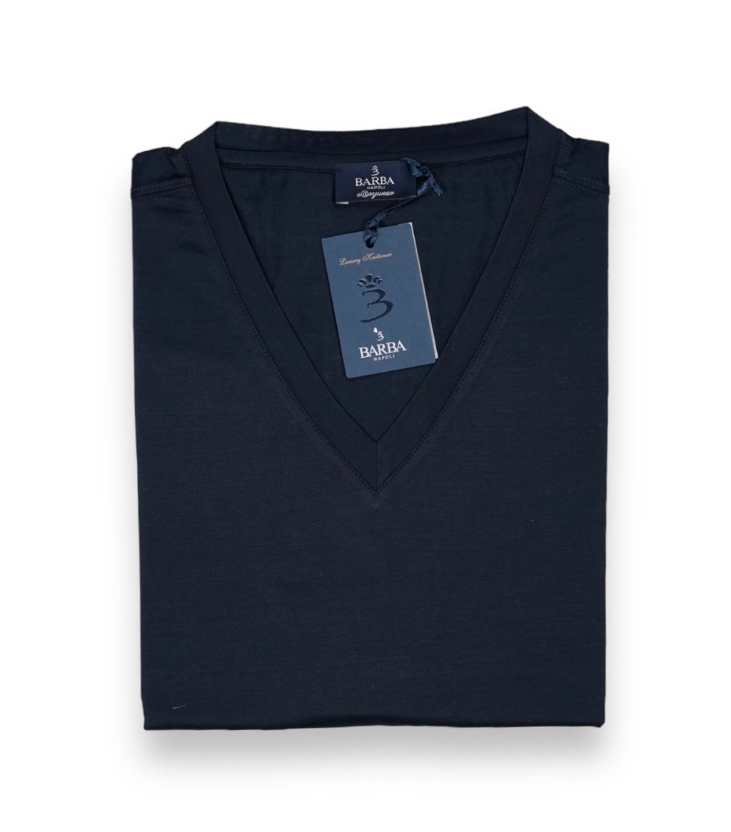 Barba Napoli - Dark Navy Filo di Scozia Cotton V-Neck T-Shirt