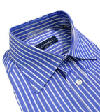 Canali - Blue/White Striped Poplin Cotton Shirt 40 Reg