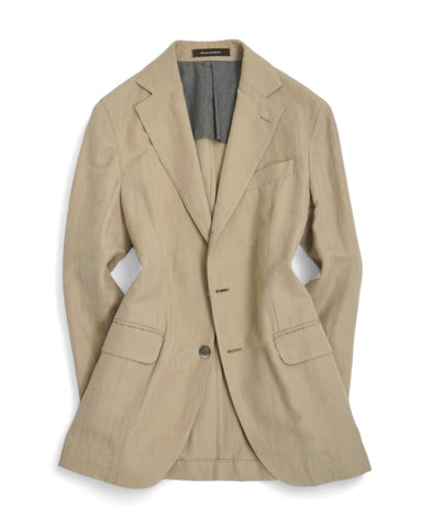 Oscar Jacobson - Sand Herringbone Cotton / Linen Suit 46