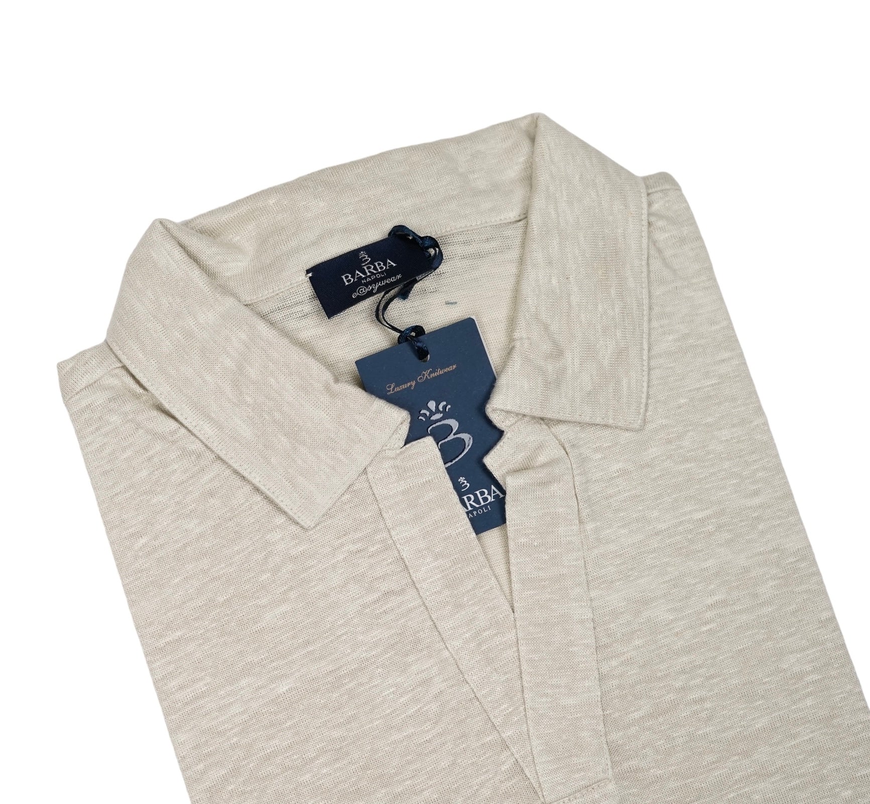 Sand Short-Sleeve Linen V-Neck Polo