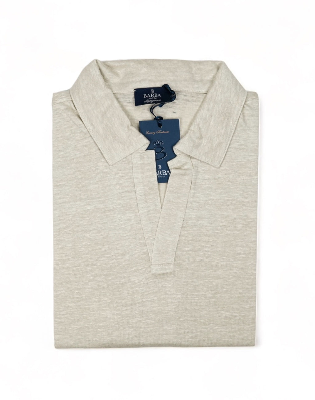 Barba Napoli - Sand Short-Sleeve Linen V-Neck