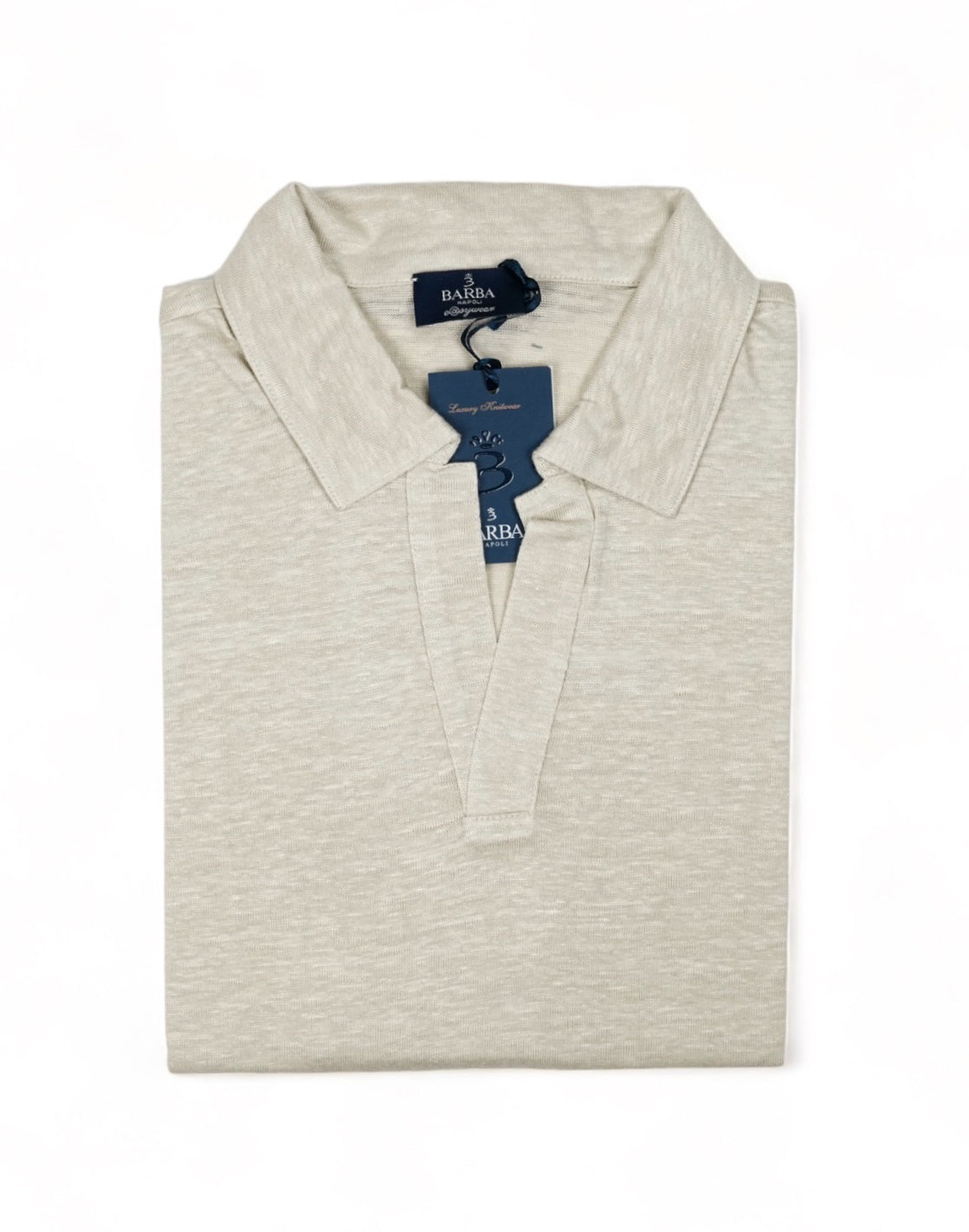 Barba Napoli - Sand Short-Sleeve Linen V-Neck