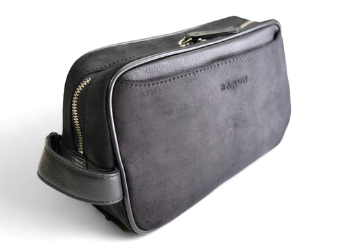 Baron - Black Waxed Suede Wash Bag