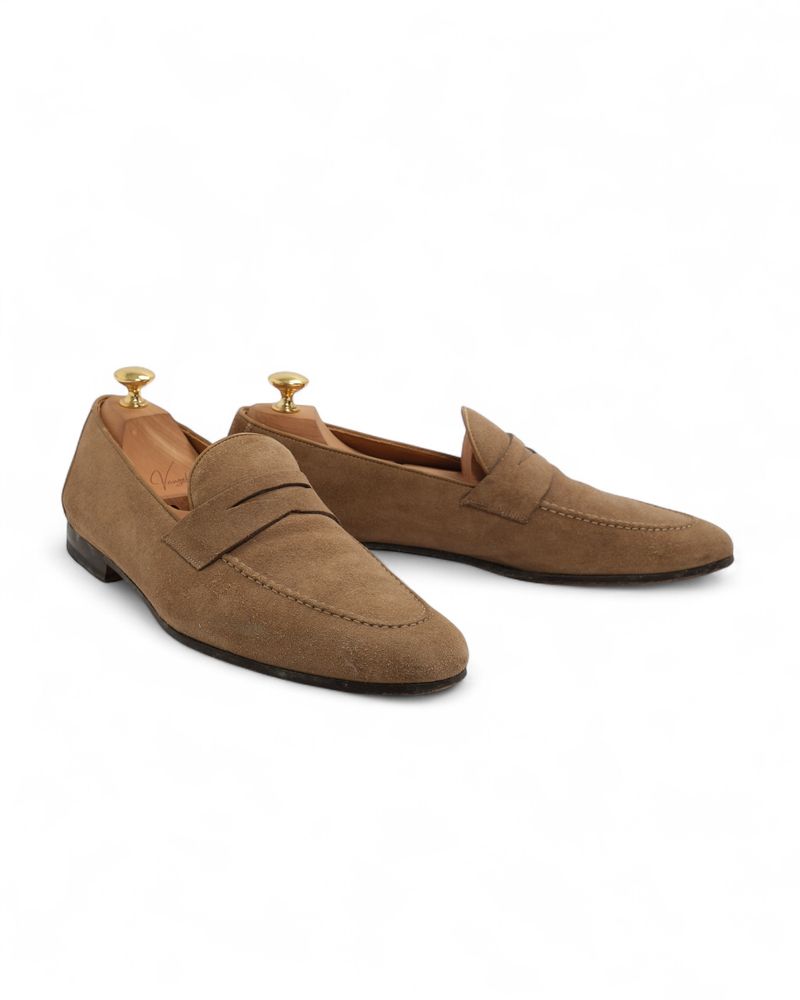 Beige Suede Penny Loafers