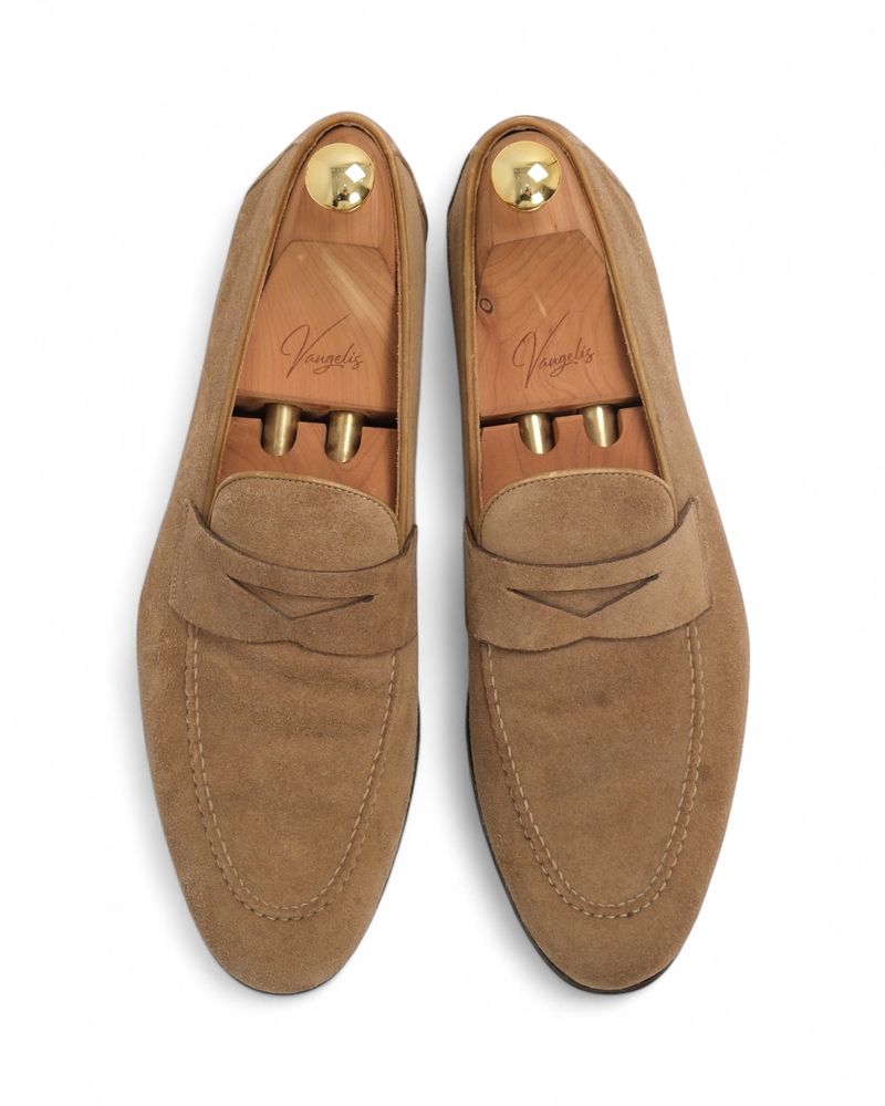 Beige Suede Penny Loafers