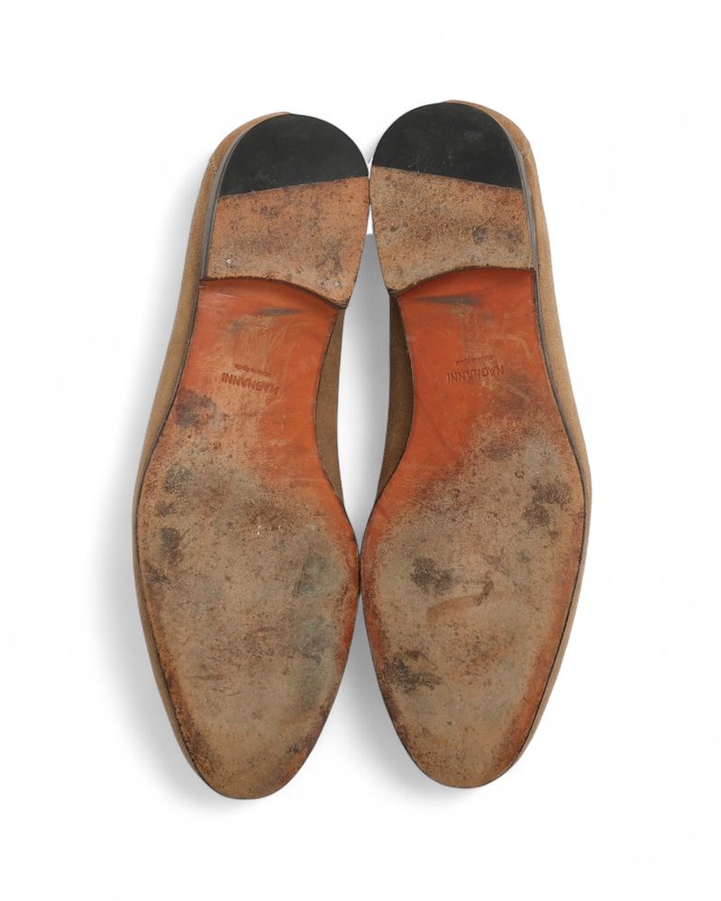 Beige Suede Penny Loafers