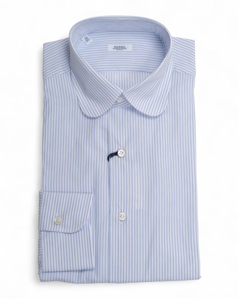 Blue/White Striped Club Collar Poplin Shirt