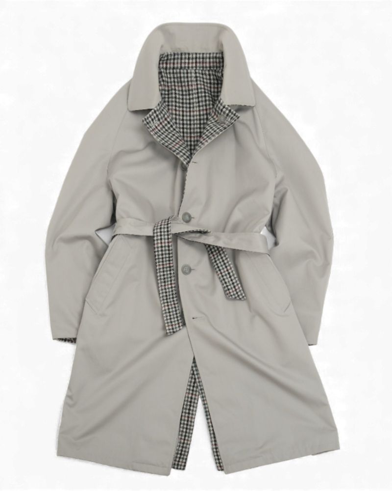 Grey Houndstooth Reversible Belted Raglan Coat