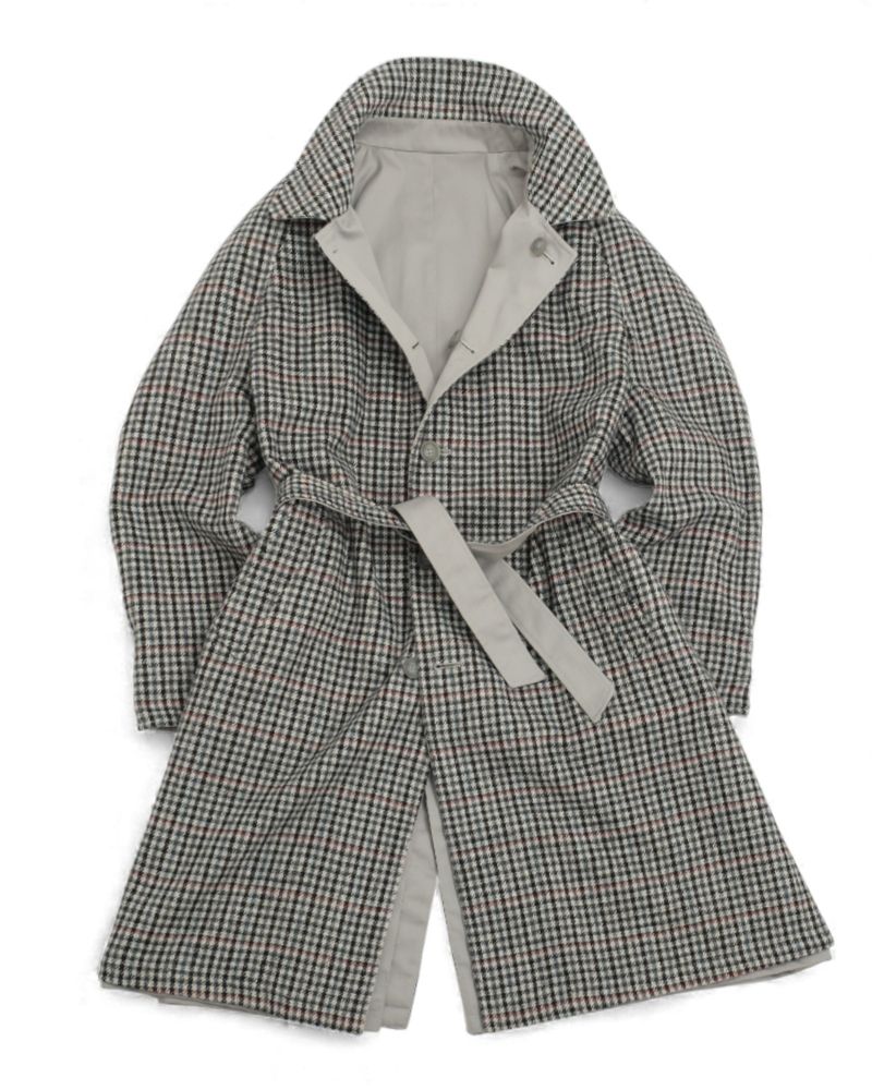 Grey Houndstooth Reversible Belted Raglan Coat