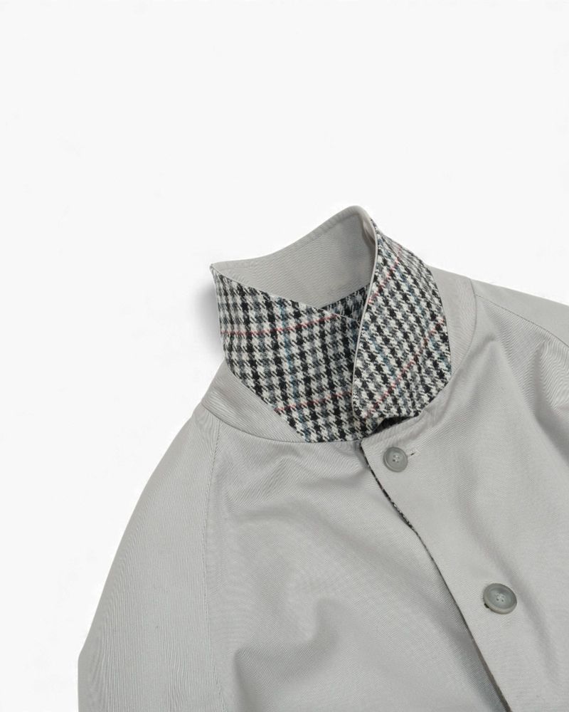 Grey Houndstooth Reversible Belted Raglan Coat