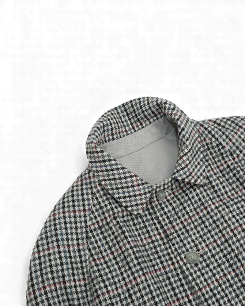 Grey Houndstooth Reversible Belted Raglan Coat