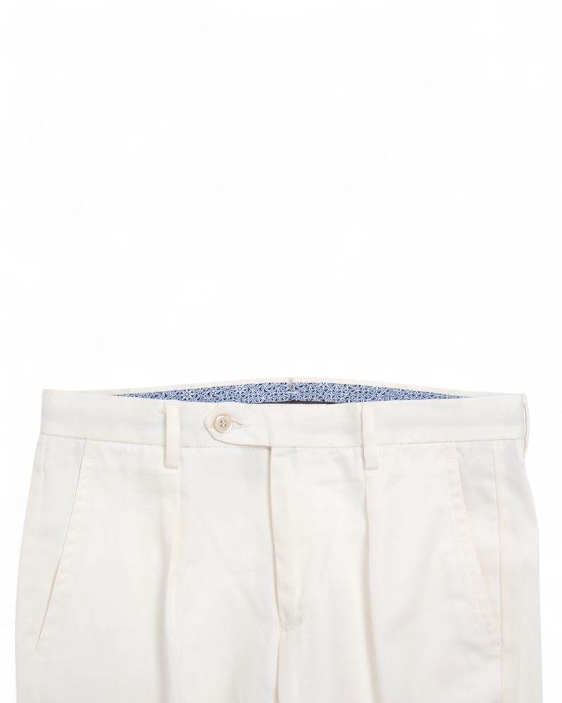 Off white Pleated Twill Cotton Trouser