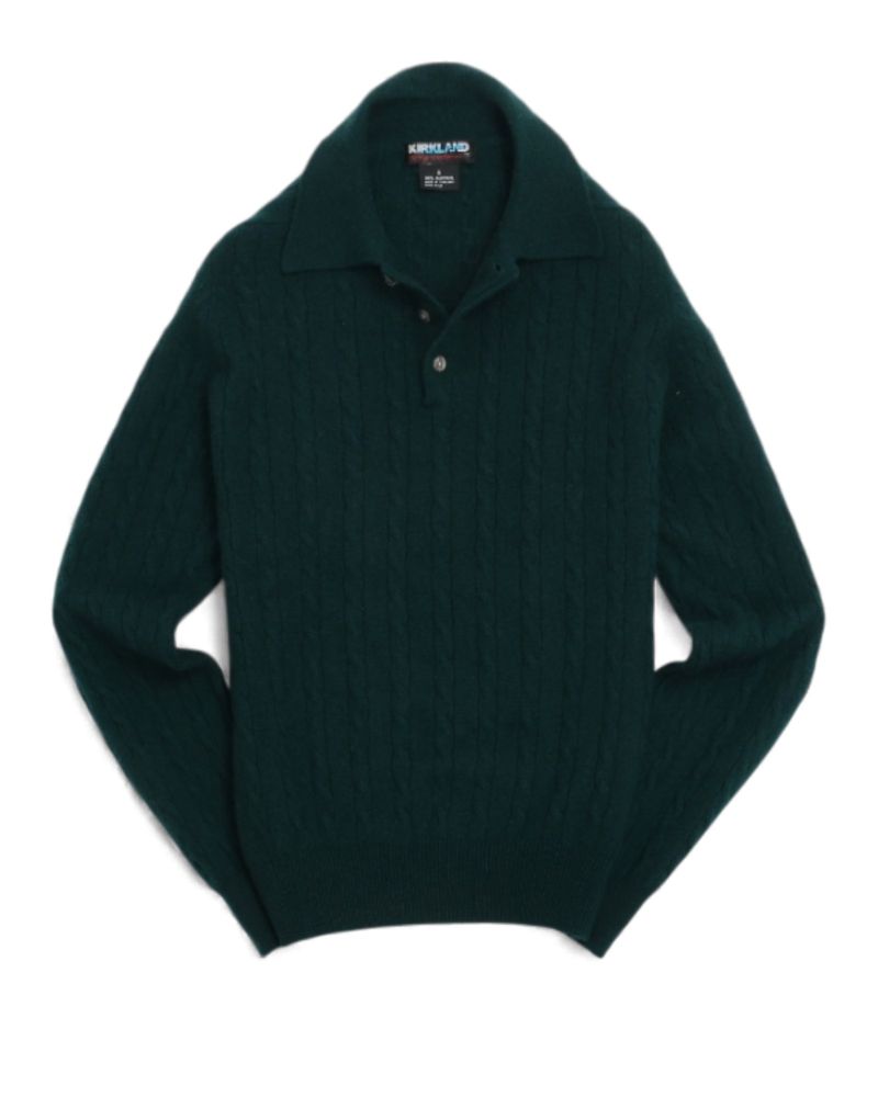 Dark Green Cable Knitted Cashmere Polo