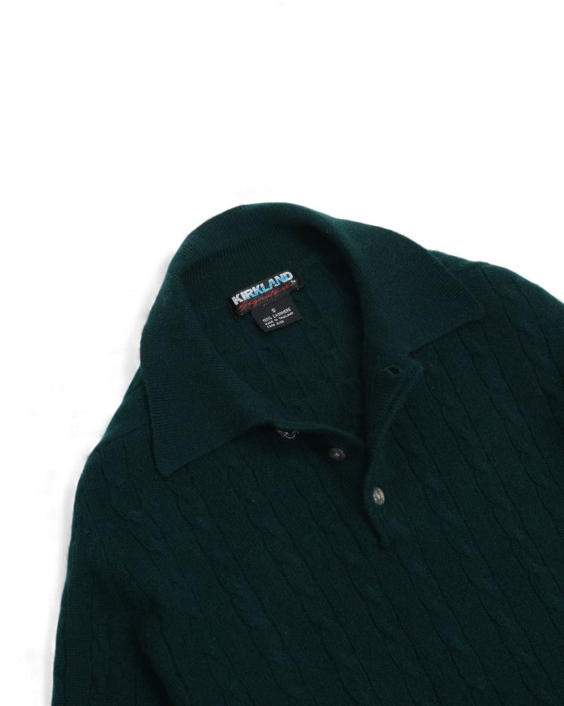 Dark Green Cable Knitted Cashmere Polo