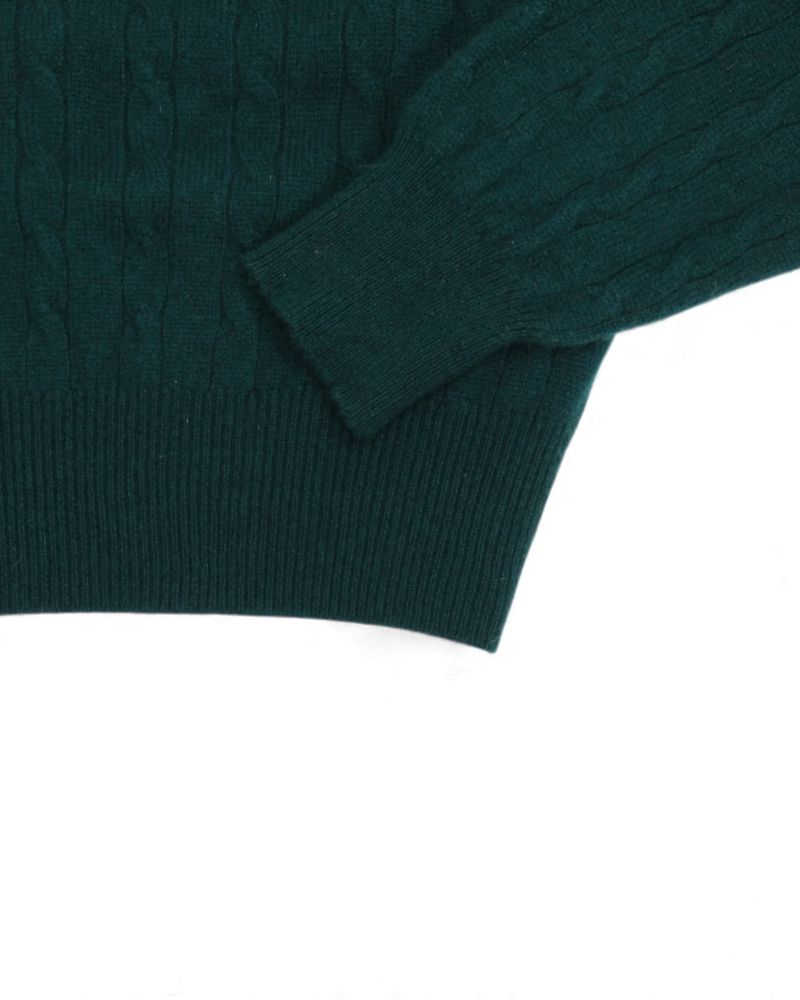 Dark Green Cable Knitted Cashmere Polo