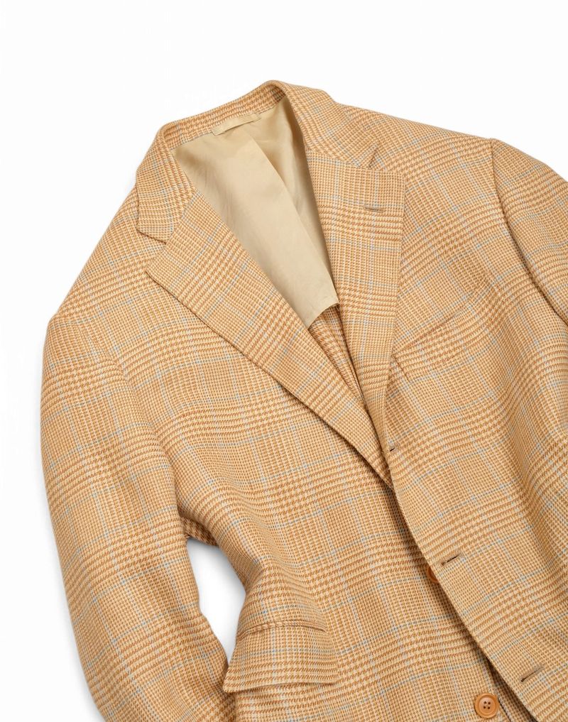 Honey Yellow Prince of Wales Silk/Linen Sports Jacket