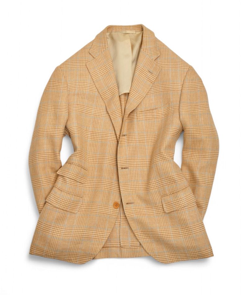 Honey Yellow Prince of Wales Silk/Linen Sports Jacket