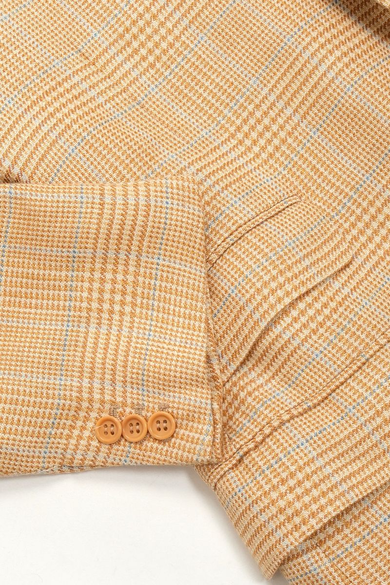 Honey Yellow Prince of Wales Silk/Linen Sports Jacket