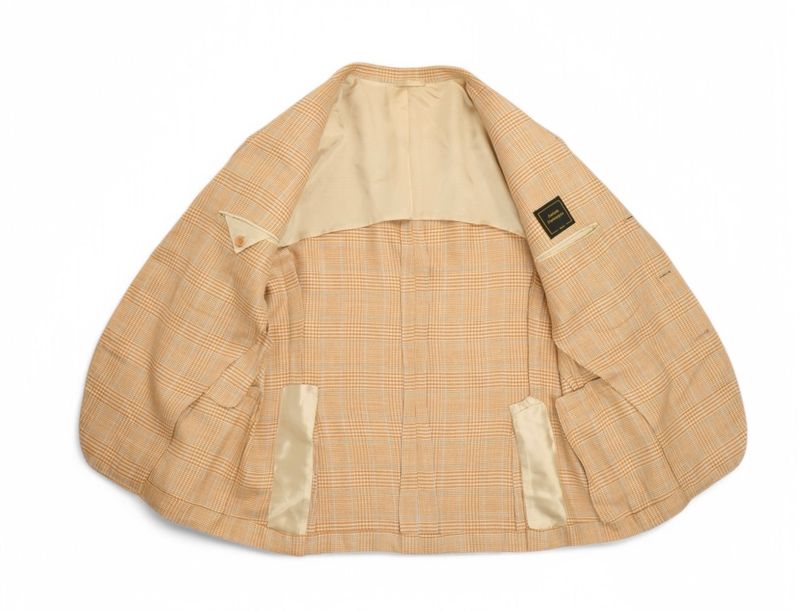 Honey Yellow Prince of Wales Silk/Linen Sports Jacket