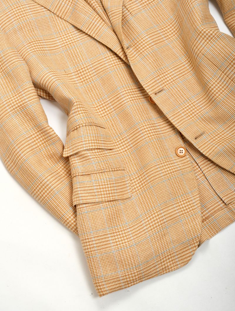 Honey Yellow Prince of Wales Silk/Linen Sports Jacket