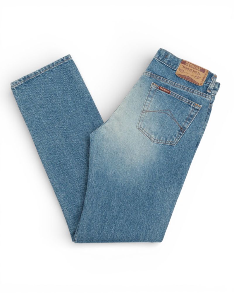 Washed Blue Mid Rise Straight Fit Jeans