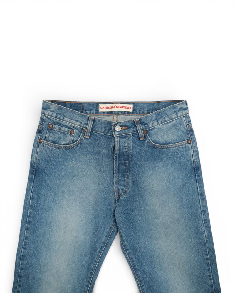 Washed Blue Mid Rise Straight Fit Jeans