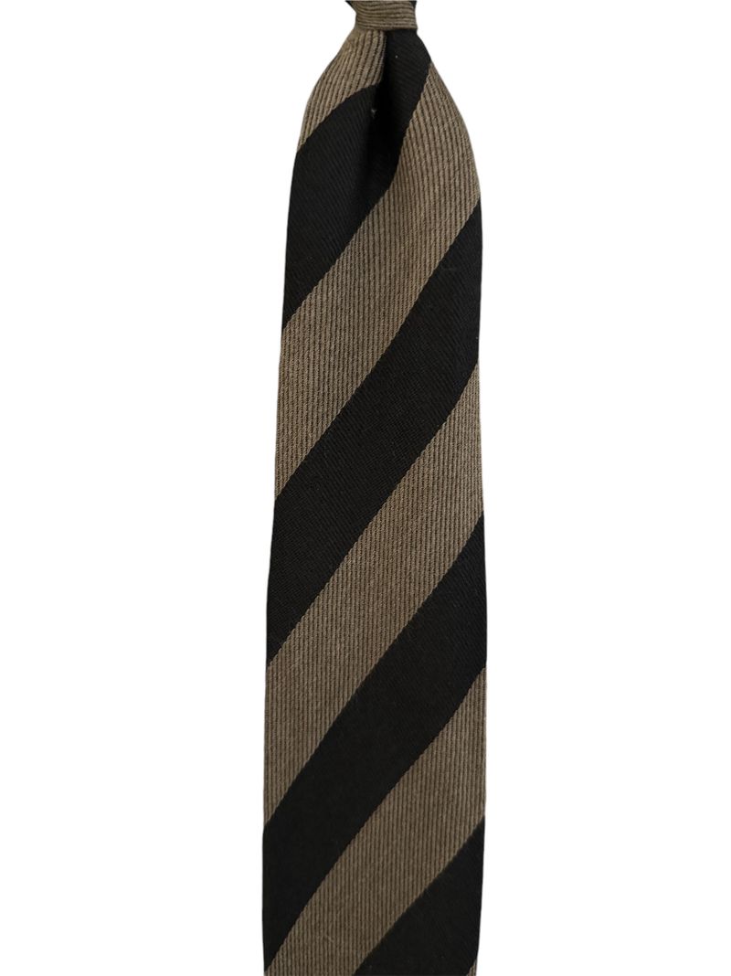 Black/Beige Untipped 7-Fold Silk & Cashmere Tie