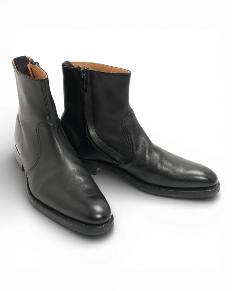 Black Calf Zip Ankle Boots
