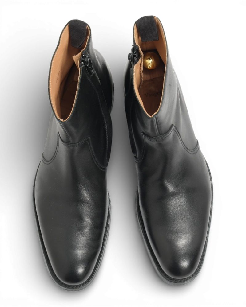 Black Calf Zip Ankle Boots