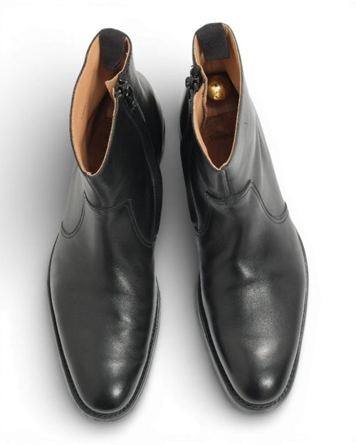 Black Calf Zip Ankle Boots