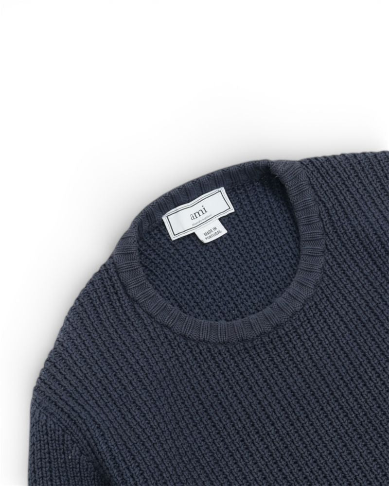 Faded Navy Cotton Ribbed Sweater
