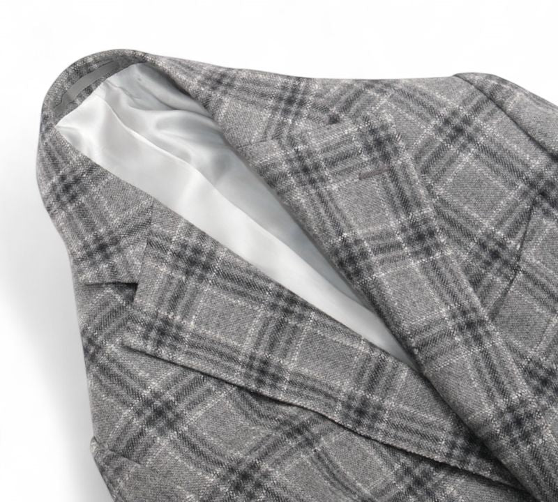 Grey/Navy Checked Wool & Cashmere Blend Suit