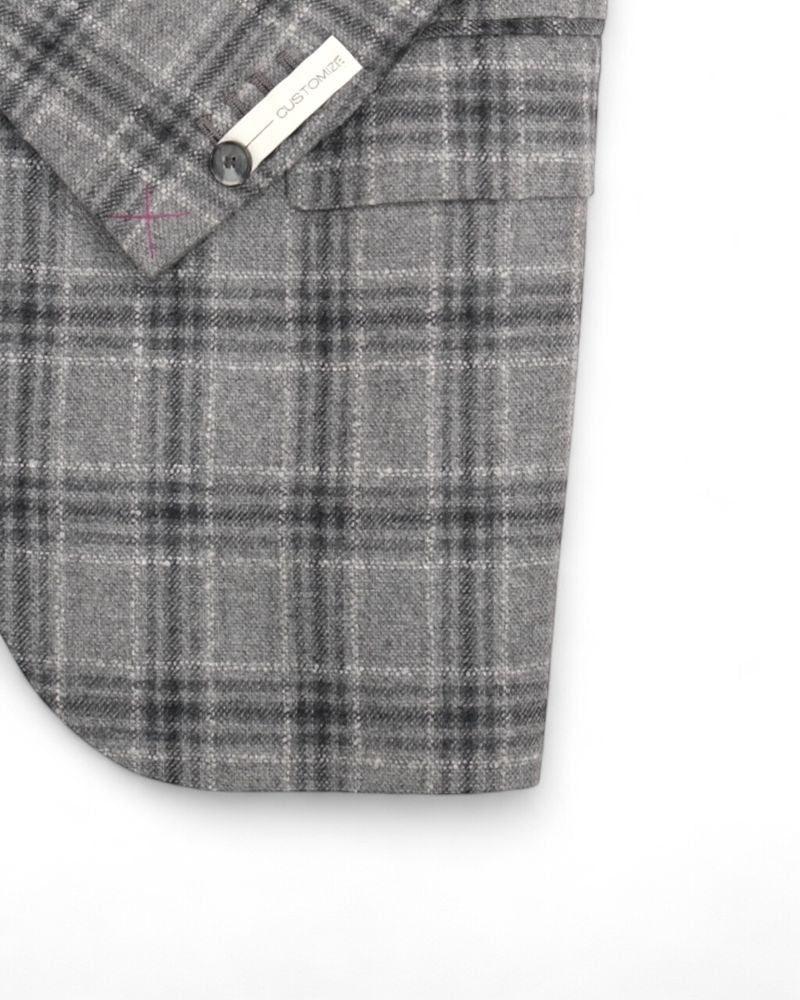 Grey/Navy Checked Wool & Cashmere Blend Suit