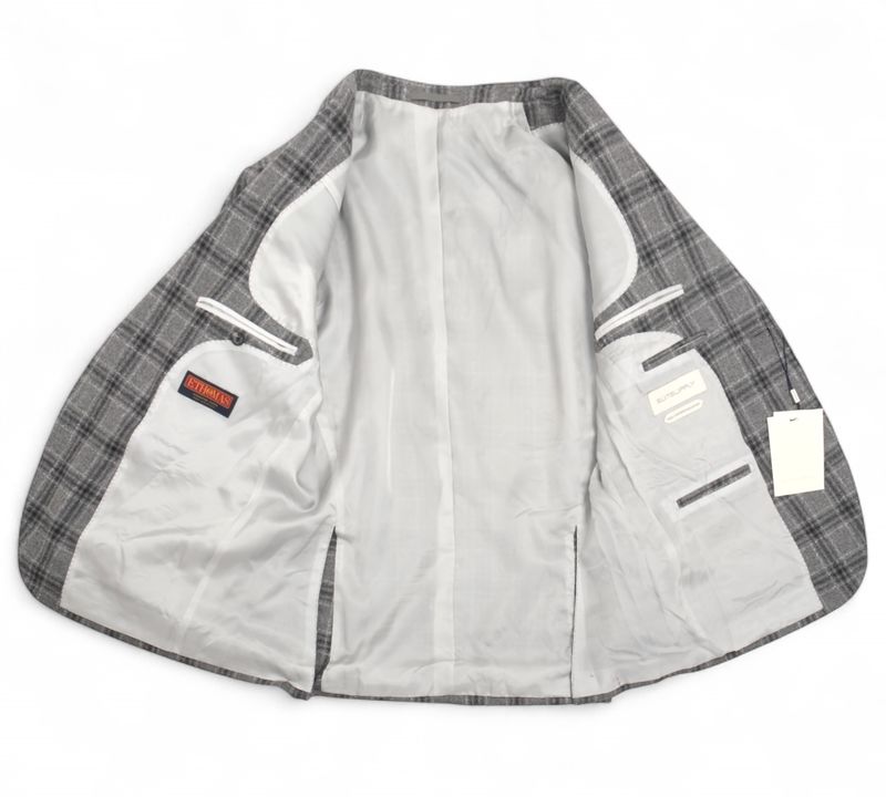 Grey/Navy Checked Wool & Cashmere Blend Suit