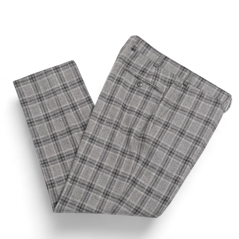 Grey/Navy Checked Wool & Cashmere Blend Suit