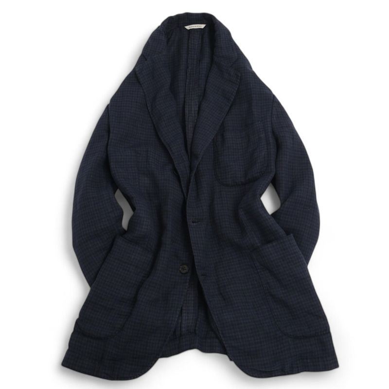 Navy Mini Check Cotton & Linen Sports Jacket