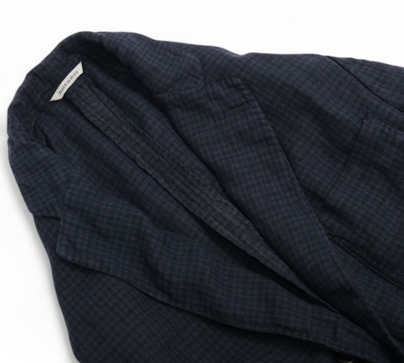 Navy Mini Check Cotton & Linen Sports Jacket