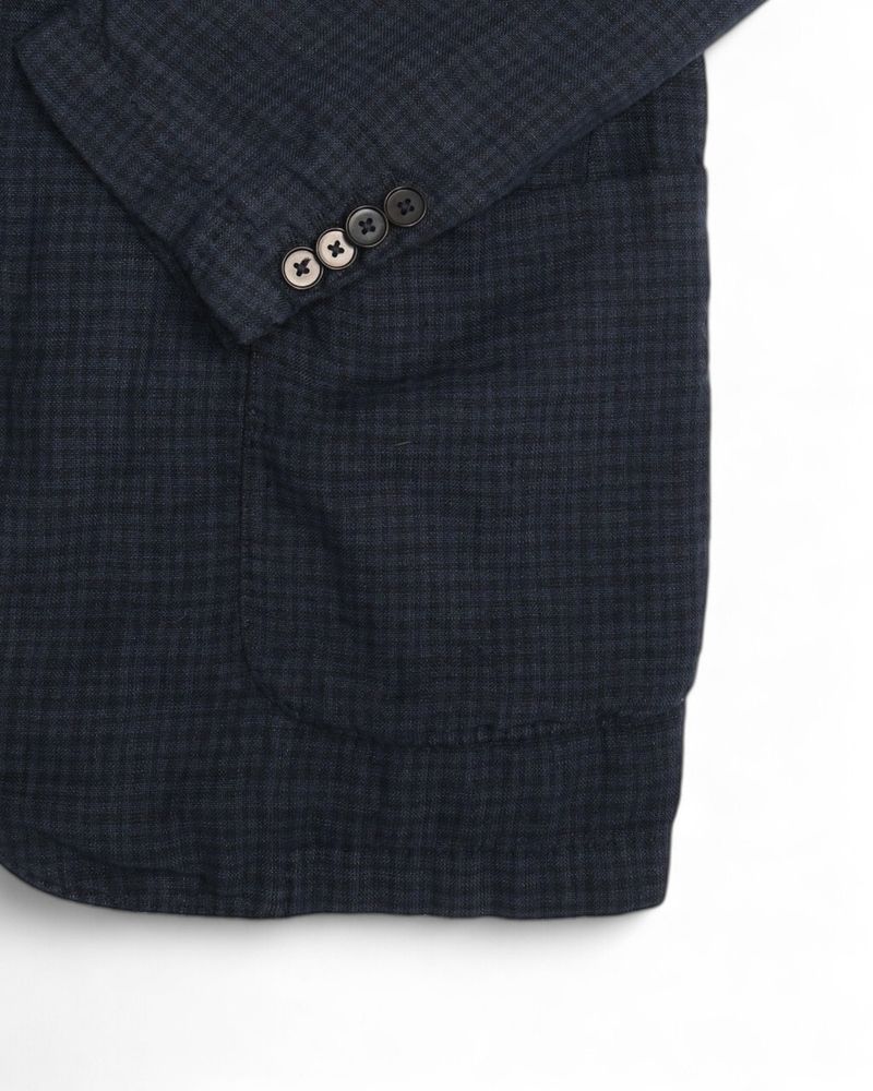 Navy Mini Check Cotton & Linen Sports Jacket