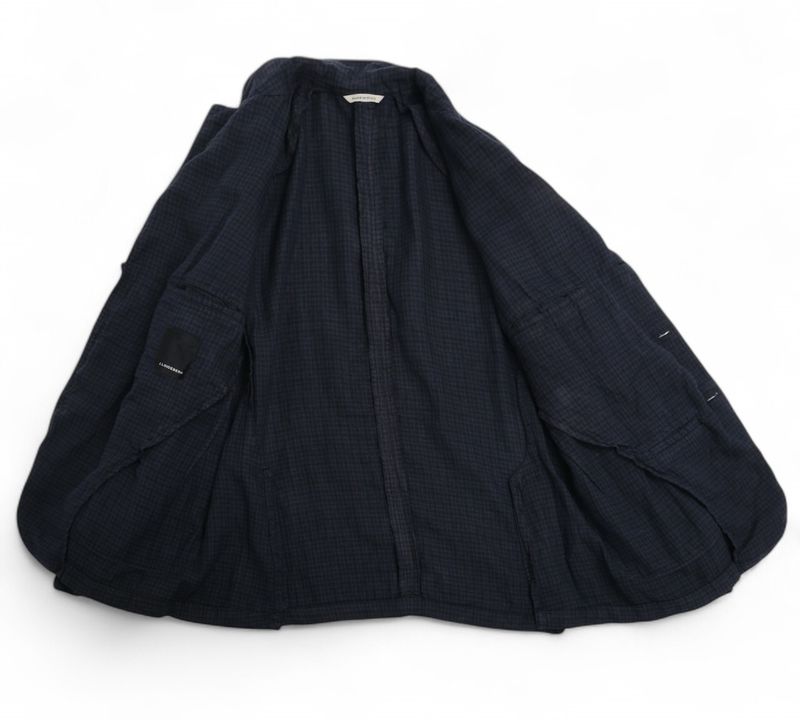 Navy Mini Check Cotton & Linen Sports Jacket