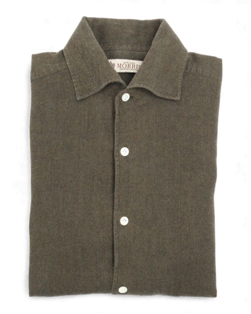Moss Green One-piece Collar Flannel Shirt