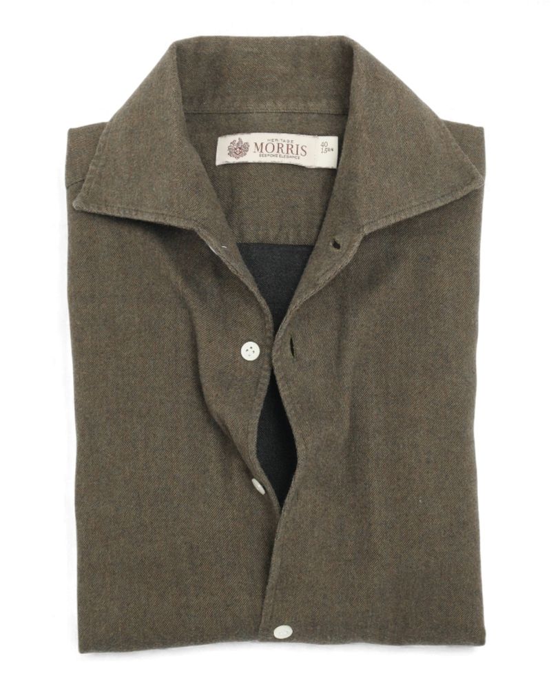 Moss Green One-piece Collar Flannel Shirt