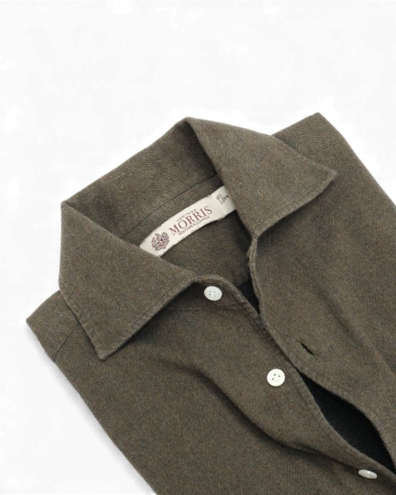 Moss Green One-piece Collar Flannel Shirt