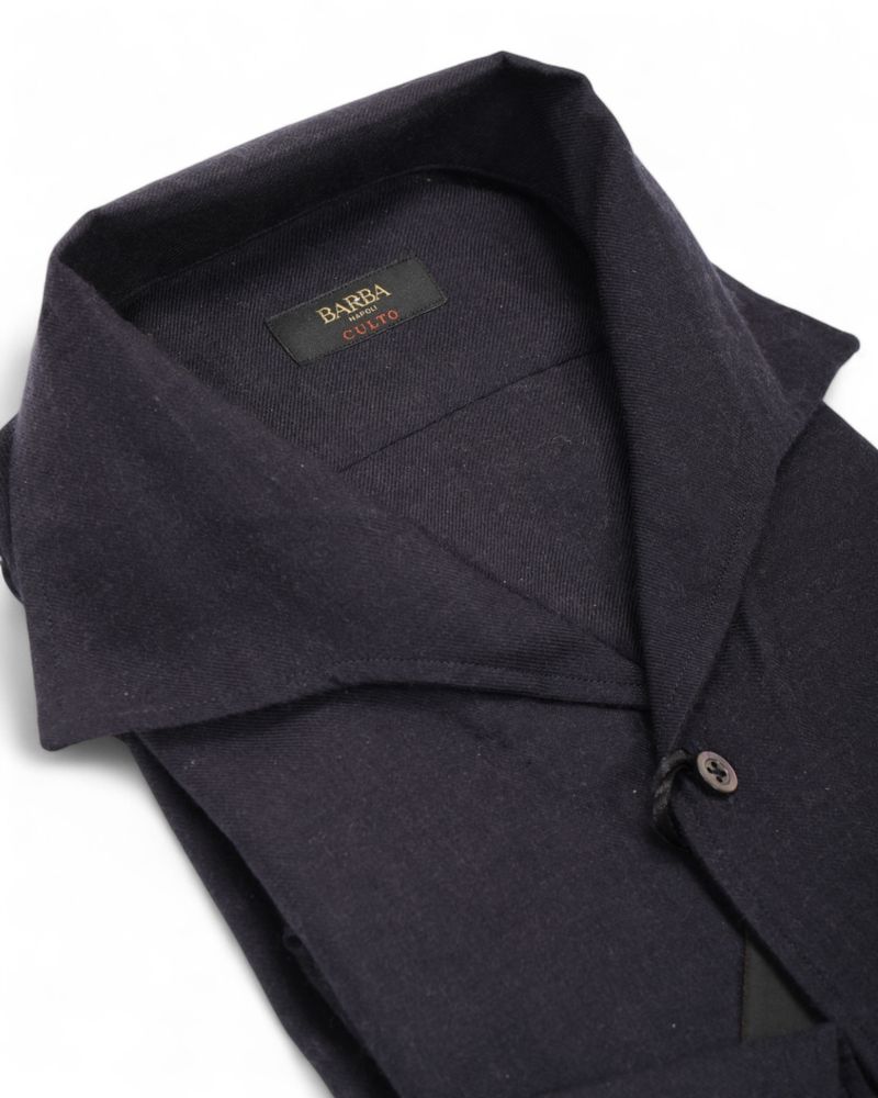 Navy One-piece Collar Worsted Twill Shirt