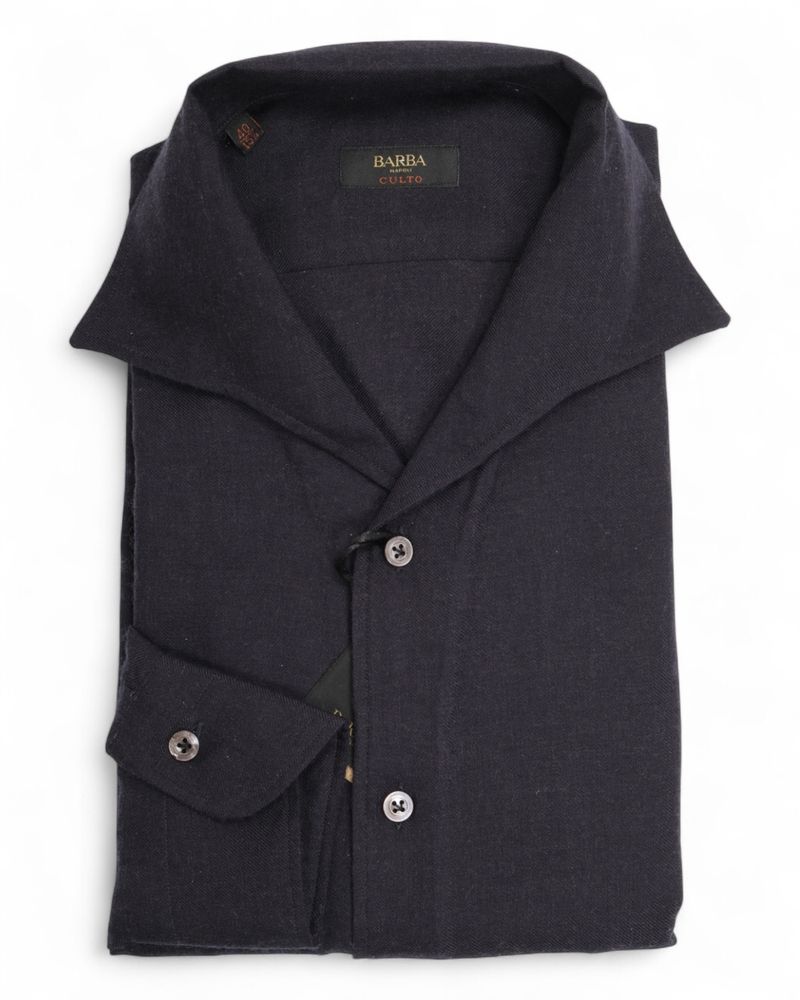Navy One-piece Collar Worsted Virgin Wool Twill Shirt
