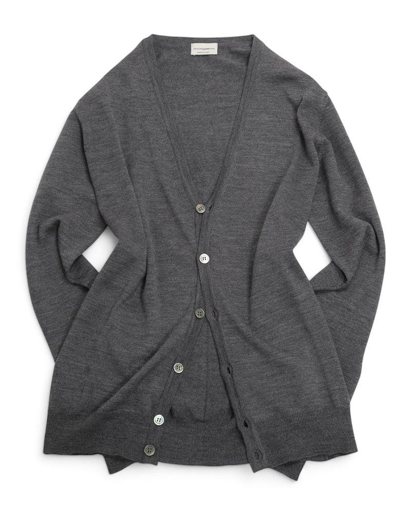 Dark Grey Virgin Wool V-neck Cardigan