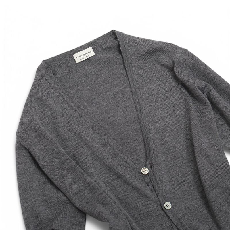 Dark Grey Virgin Wool V-neck Cardigan